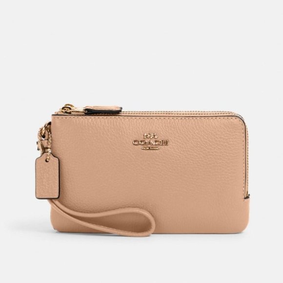 Coach DOUBLE Corner Zip Wristlet (GOLD/TAUPE) - Picture 1 of 2